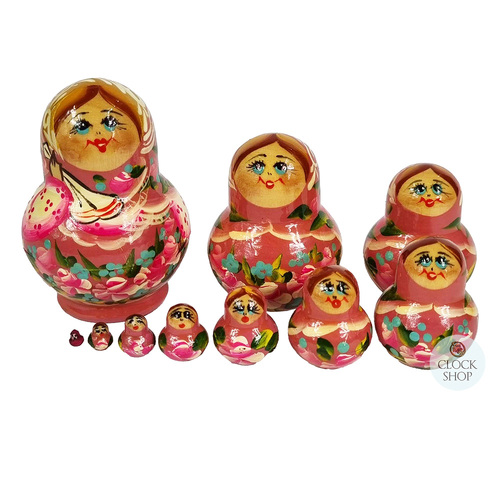 Floral Russian Dolls- Red Mini 6.5cm (Set Of 10)