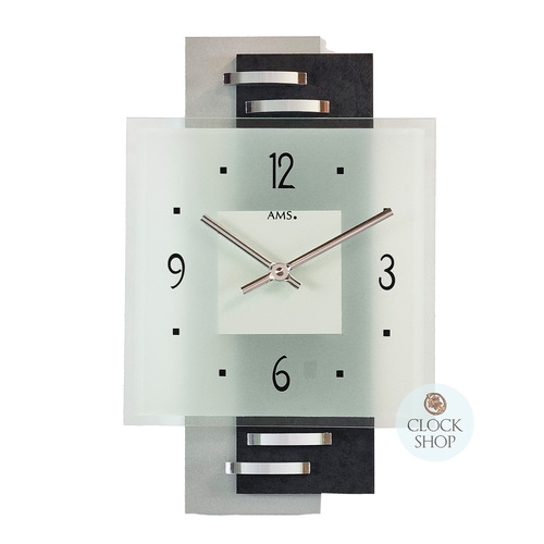 36cm Two-Tone Black and Silver Wall Clock With Square Dial By AMS image