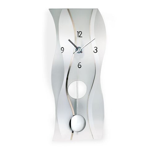 60cm Silver & Curved Glass Pendulum Wall Clock By AMS