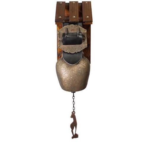 Door Bell On Leather Strap With Wooden House