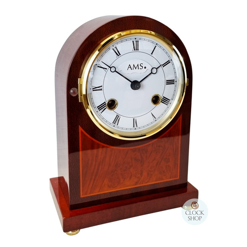 23cm Mahogany Mechanical Mantel Clock With Double Bell Strike By AMS