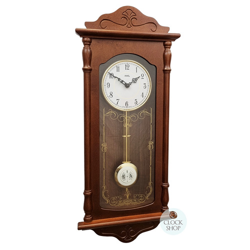 68cm Walnut Battery Chiming Wall Clock With Decorative Door By AMS image