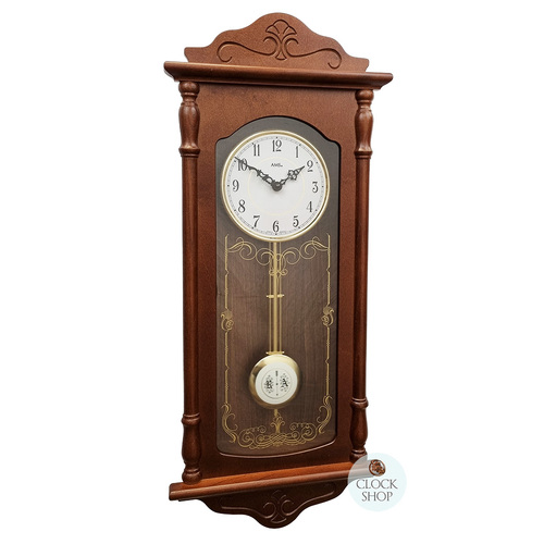 68cm Walnut Battery Chiming Wall Clock With Decorative Door By AMS
