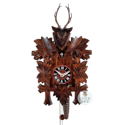 5 Leaf & Deer 1/4 Hour 1 Day Mechanical Carved Cuckoo Clock 28cm By TRENKLE