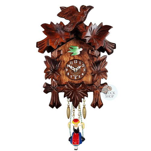 5 Leaf & Bird Battery Carved Kuckulino With Swinging Doll 16cm By TRENKLE image