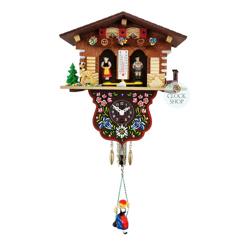 Swiss Weather House Mechanical Chalet Clock With Swinging Doll 20cm By TRENKLE image