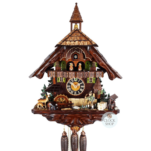 Hunter & Water Wheel 8 Day Mechanical Chalet Cuckoo Clock With Dancers 62cm By HÖNES image