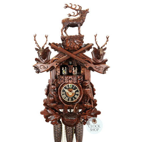 Before The Hunt 8 Day Mechanical Carved Cuckoo Clock With Deer 52cm By HÖNES