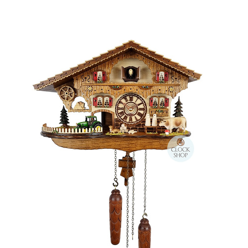 Accordion Player & Tractor Battery Chalet Cuckoo Clock 28cm By TRENKLE