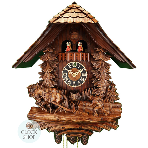 Carved 8 Day Horses And Logger 50cm Cuckoo Clock By HÖNES Hönes