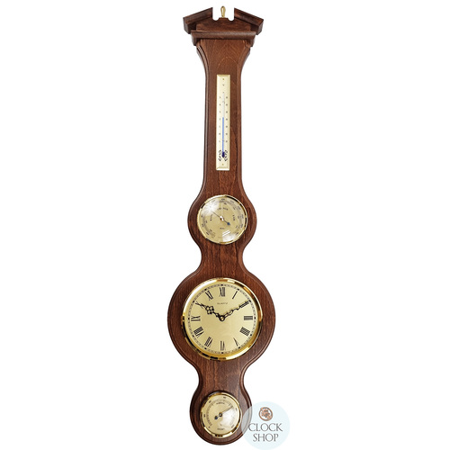 71cm Walnut Traditional Weather Station With Barometer, Thermometer, Hygrometer & Quartz Clock By FISCHER 