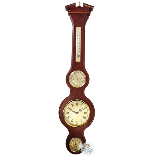 71cm Mahogany Traditional Weather Station With Barometer, Thermometer, Hygrometer & Quartz Clock By FISCHER