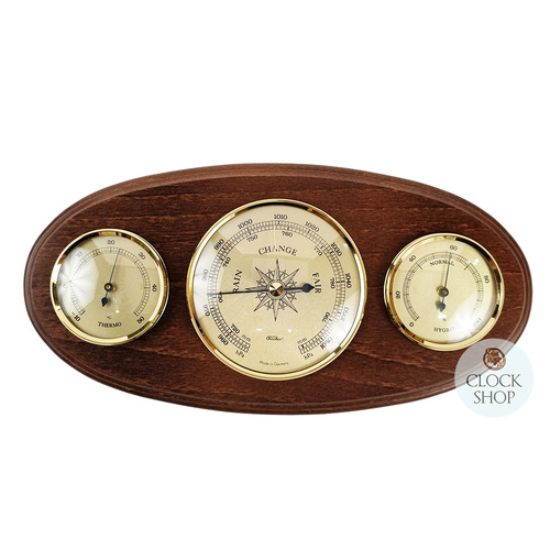 31cm Walnut Weather Station With Barometer Thermometer & Hygrometer By FISCHER image