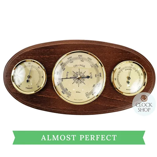 31cm Walnut Weather Station With Barometer Thermometer & Hygrometer By FISCHER (Small Blemish) image
