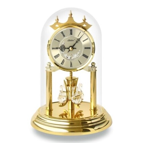 23cm Gold Anniversary Clock With Crystal Swans & Gold Dial By HALLER