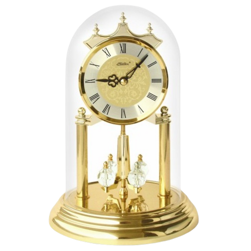 23cm Gold Anniversary Clock With Gold Dial & Crystal Pendulum By HALLER