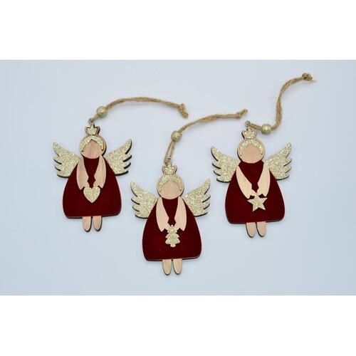 Angel In Red Dress Christmas Tree Decoration 12cm