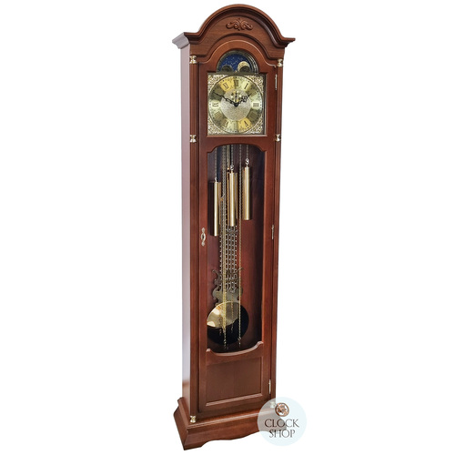 195cm Walnut Grandfather Clock With Westminster Chime & Gold Accents By AMS