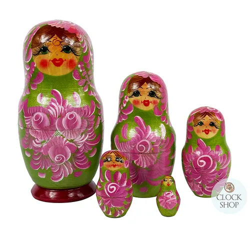 Floral Russian Dolls- Pink & Green 17cm (Set Of 5) image