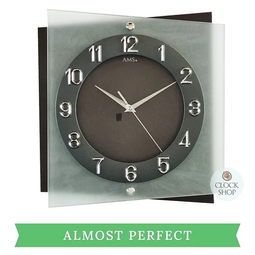 31cm Grey & Silver Silent Square Wall Clock By AMS (Dimpled Background) image