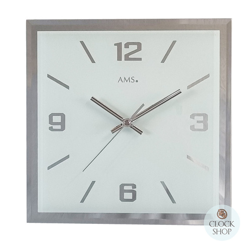 27cm White Square Mirrored Glass Silent Wall Clock By AMS image