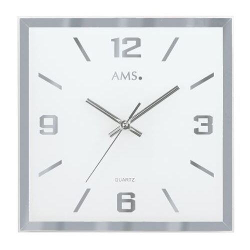 27cm Silver & White Square Glass Silent Wall Clock By AMS