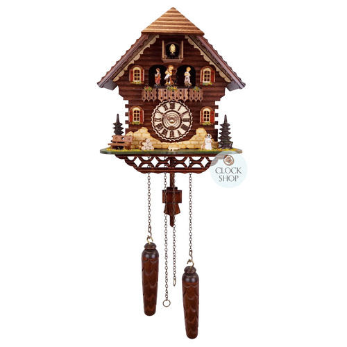 Black Forest Battery Chalet Cuckoo Clock With Dancers 32cm By TRENKLE image