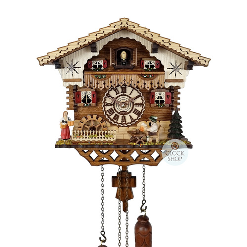Beer Drinker, Maid & Water Wheel Battery Chalet Cuckoo Clock 29cm By TRENKLE