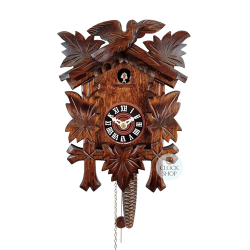 5 Leaf & Bird 1/4 Hour 1 Day Mechanical Carved Cuckoo Clock 25cm By TRENKLE