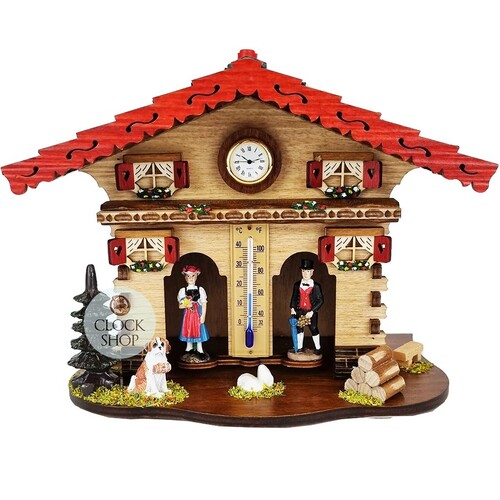 18cm Chalet Weather House With Dog & Small Clock By TRENKLE