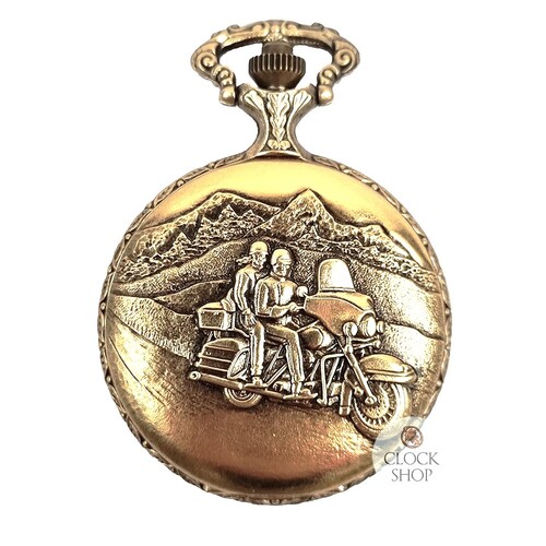 48mm Gold Unisex Pocket Watch With Couple On Motorbike By CLASSIQUE (Roman)