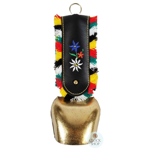 24cm Gold Cowbell With Fringed Black Leather Strap