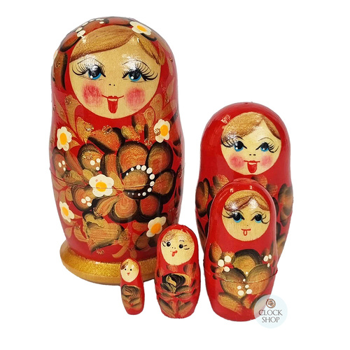 Floral Russian Dolls- Red & Gold 10cm (Set Of 5) image