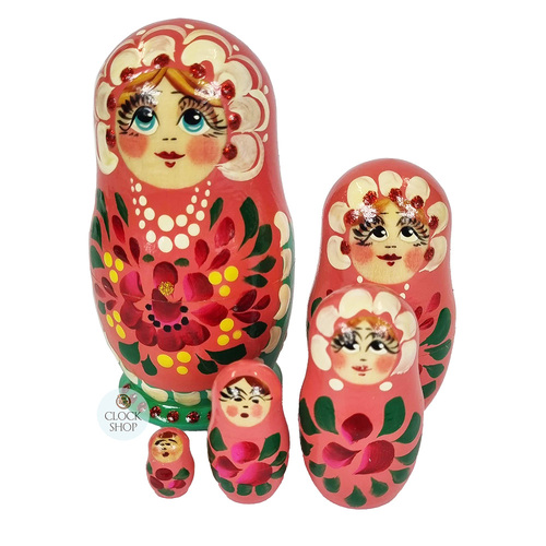 Floral Russian Dolls- Pink & Green 10cm (Set Of 5)