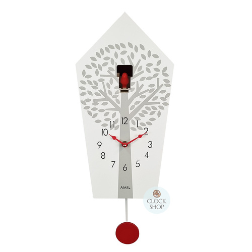 White Modern Battery Cuckoo Clock 39cm By AMS image