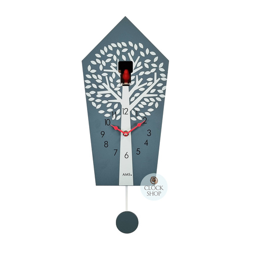 Grey & White Modern Battery Cuckoo Clock 39cm By AMS image