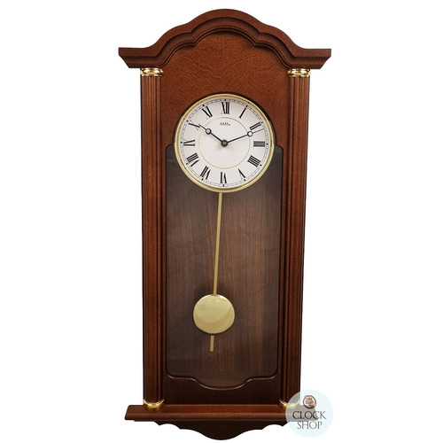 64cm Walnut Battery Chiming Wall Clock With Gold Accents By Ams Clocks - Battery Operated Wall Clocks Traditional Quartz