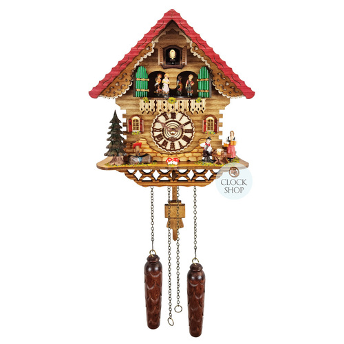 Accordion Player & Beer Maid Battery Chalet Cuckoo Clock With Dancers 32cm By TRENKLE image
