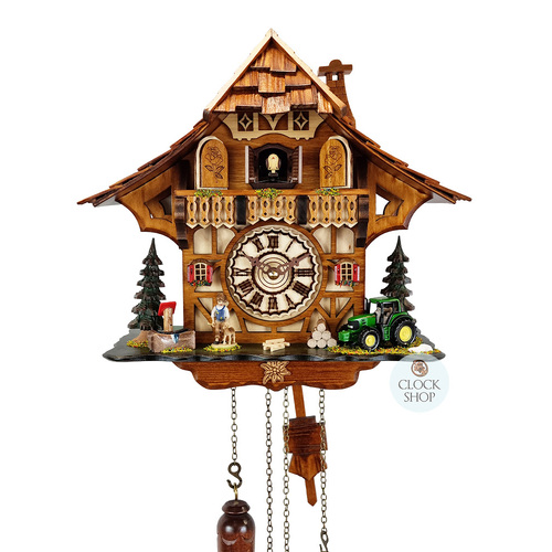 Boy & Tractor Battery Chalet Cuckoo Clock 32cm By TRENKLE