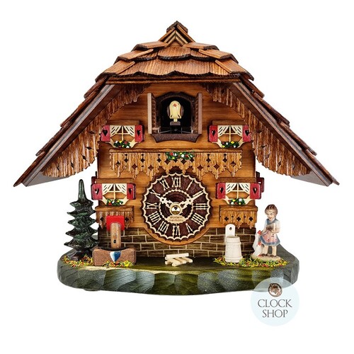 Girl & Geese Battery Chalet Table Cuckoo Clock 22cm By TRENKLE image