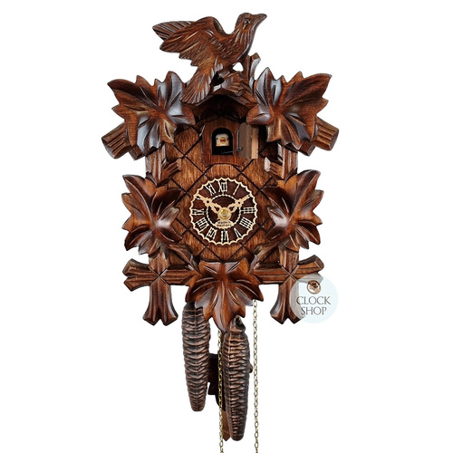 5 Leaf & Bird 1 Day Mechanical Carved Cuckoo Clock 20cm By TRENKLE