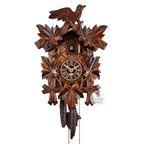 5 Leaf & Bird 1 Day Mechanical Carved Cuckoo Clock 28cm By TRENKLE image