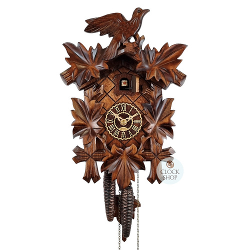5 Leaf & Bird 1 Day Mechanical Carved Cuckoo Clock 28cm By TRENKLE