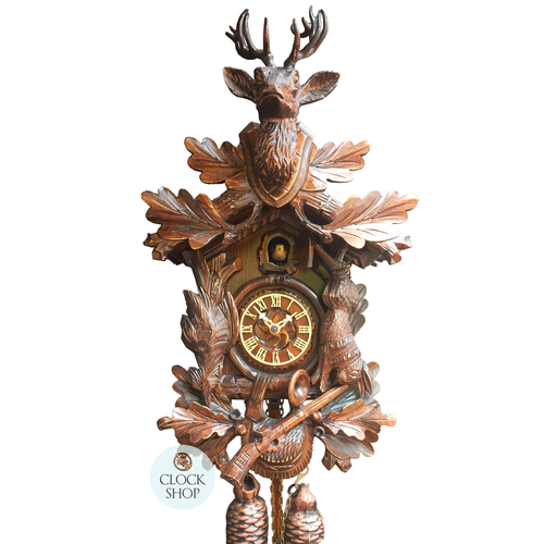 After The Hunt 8 Day Mechanical Carved Cuckoo Clock With Deer Head 45cm By Master Carvers Club image