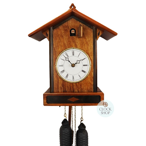 Walnut 8 Day Mechanical Modern Chalet Cuckoo Clock 33cm By ROMBA