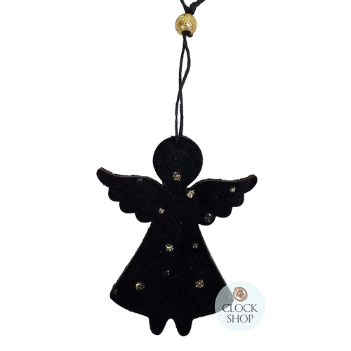 9cm Black & Gold Velvet Angel Hanging Decoration
