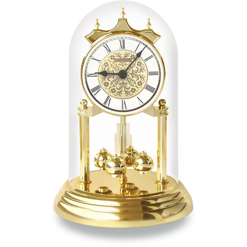 23cm Gold Anniversary Clock With Floral Dial & Westminster Chime By HALLER