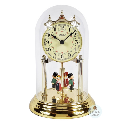 23cm Gold Anniversary Clock With Black Forest Figurines & Cream Dial By HALLER image