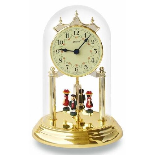 23cm Gold Anniversary Clock With Black Forest Figurines & Cream Dial By HALLER