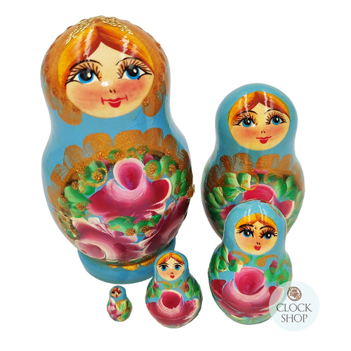 Floral Russian Dolls- Blue 11cm (Set Of 5)
